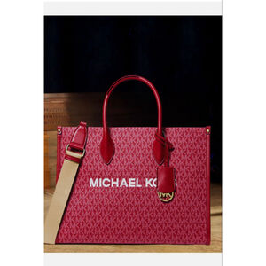 Michael Kors Mirella Red Tote Bag with Beige Strap